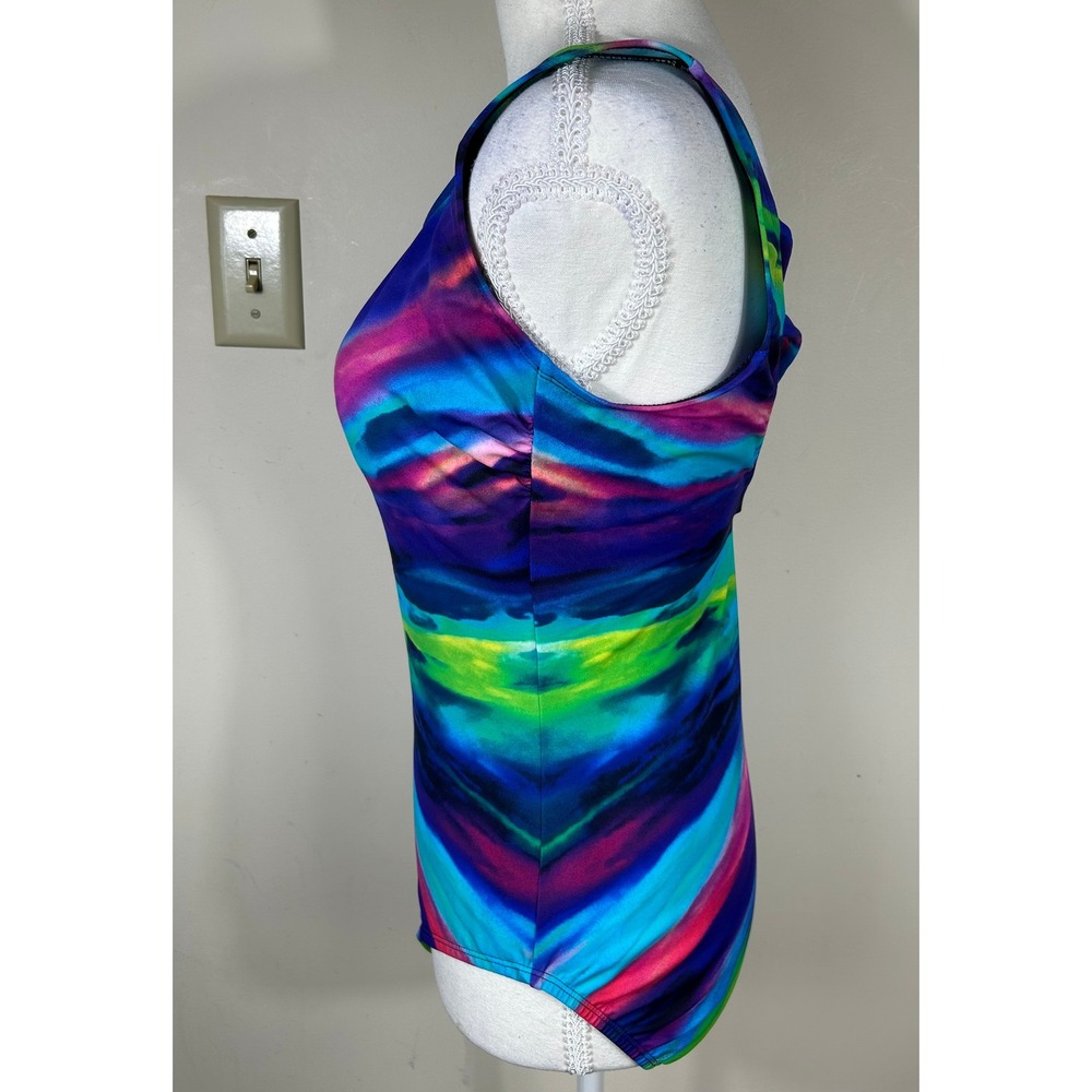 Longitude One Piece Swimsuit Sz 14 Multicolor Abstract Triple X Back Long Torso - Picture 7 of 11